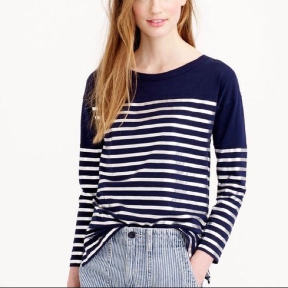 J.Crew Stripped Navy-Silver Top